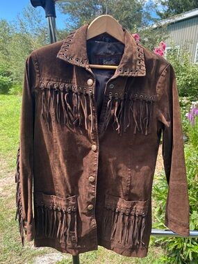 Fringed Brown Leather Jacket by Excelled Collection